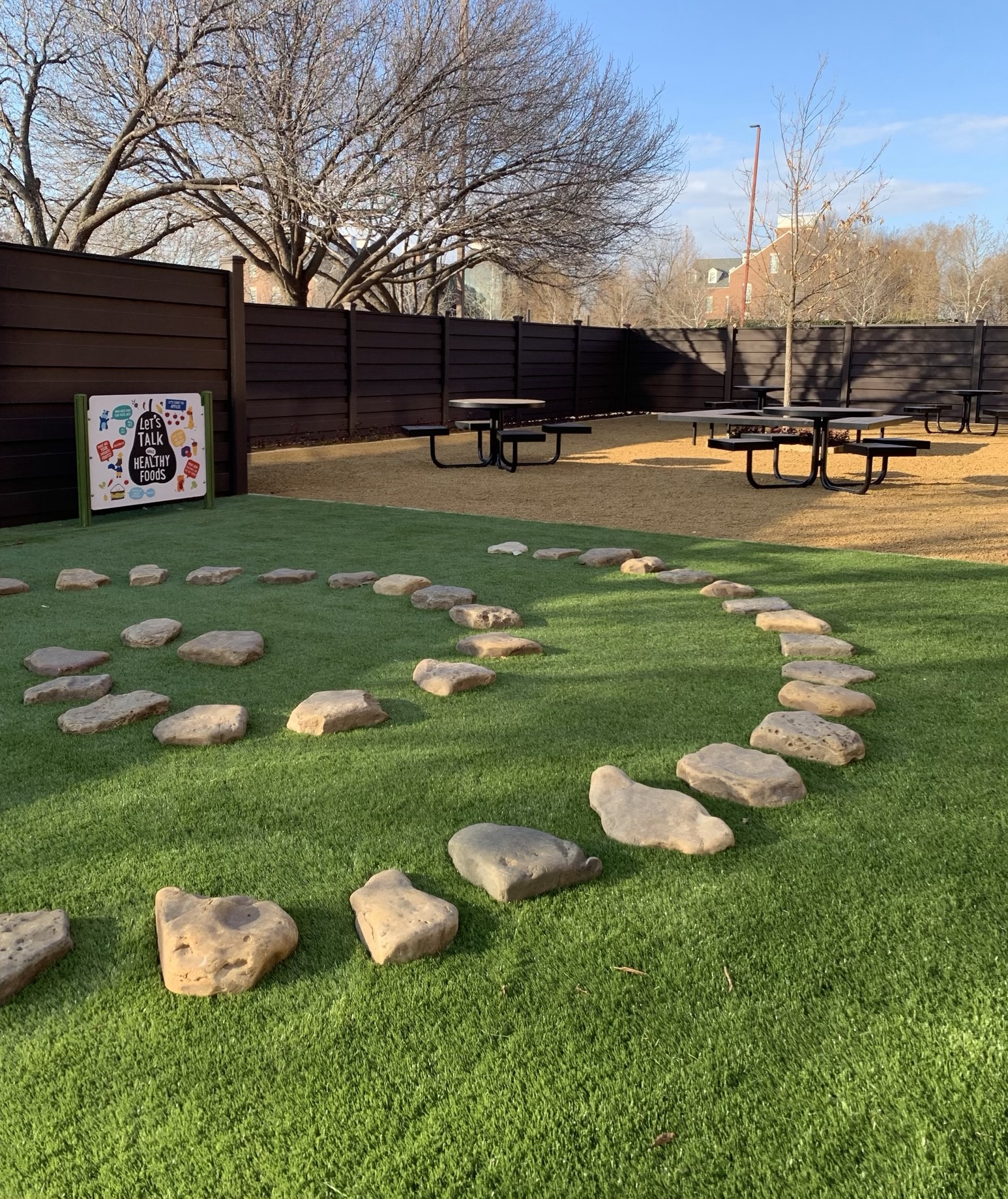 Playground with artificial grass and labyrinth