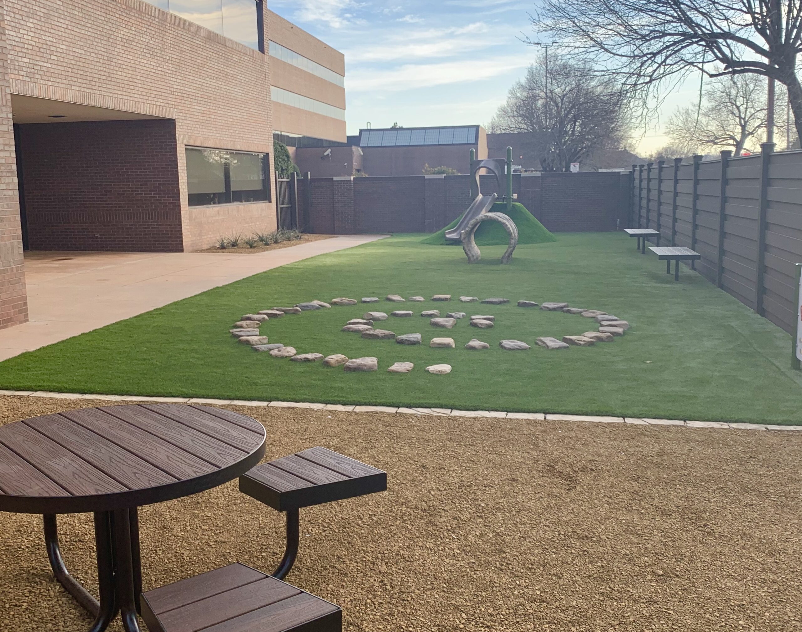 Playground with artificial grass and labyrinth