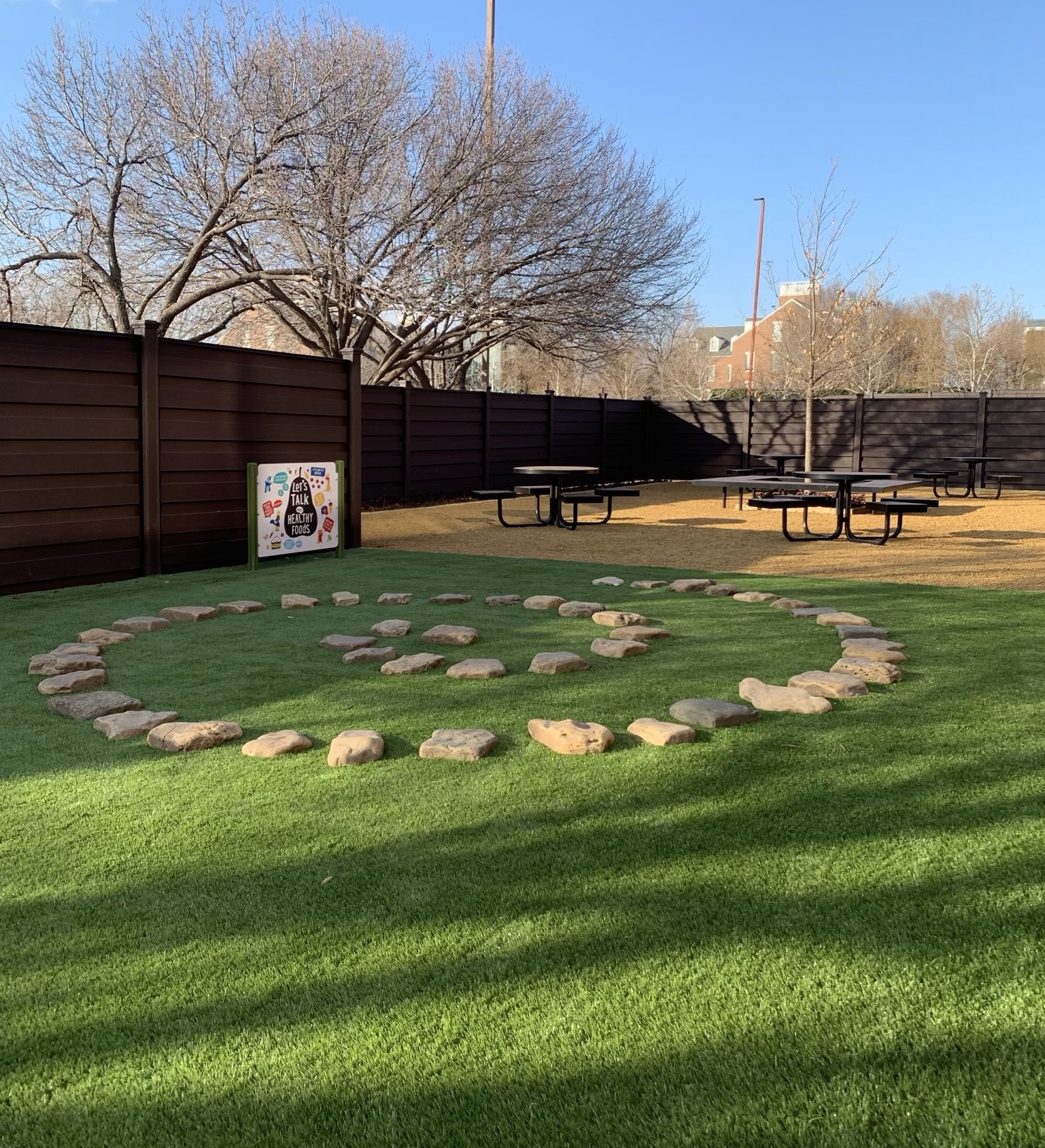 Playground with artificial grass and labyrinth