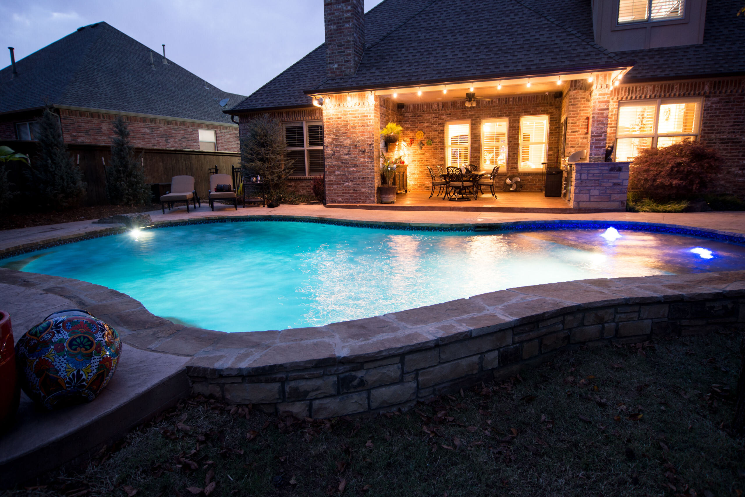 Outdoor living space and pool